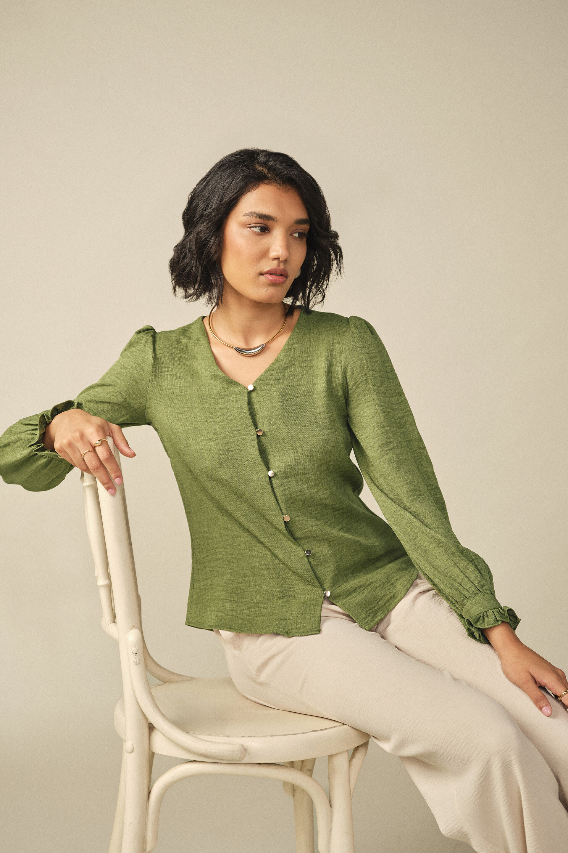 Full Sleeves Top in Green, Green, image 2